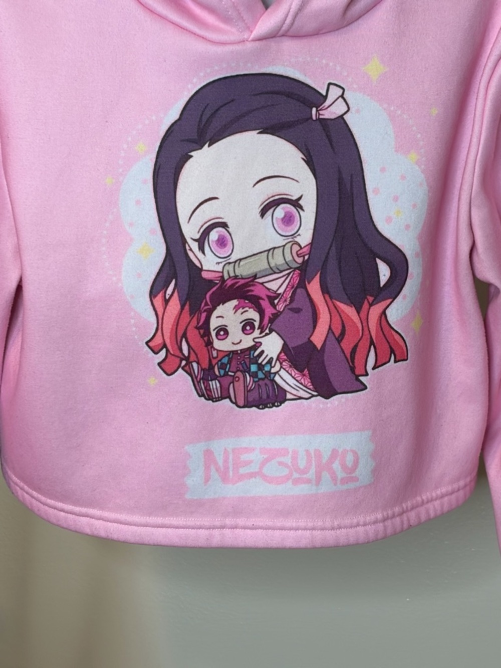 Nezuko Cropped Hoodie Pink Anime Demon Slayer Sweatshirt Cute Ears Y2K Size Med - Picture 5 of 6